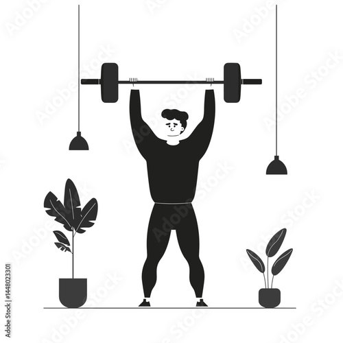 Minimalist style of a weightlifter lifting a barbell.