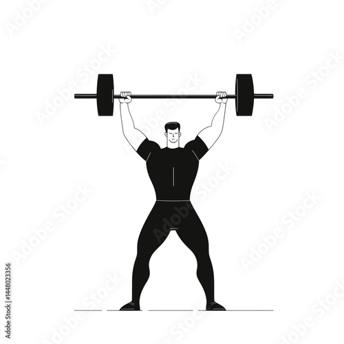 Minimalist style of a weightlifter lifting a barbell.