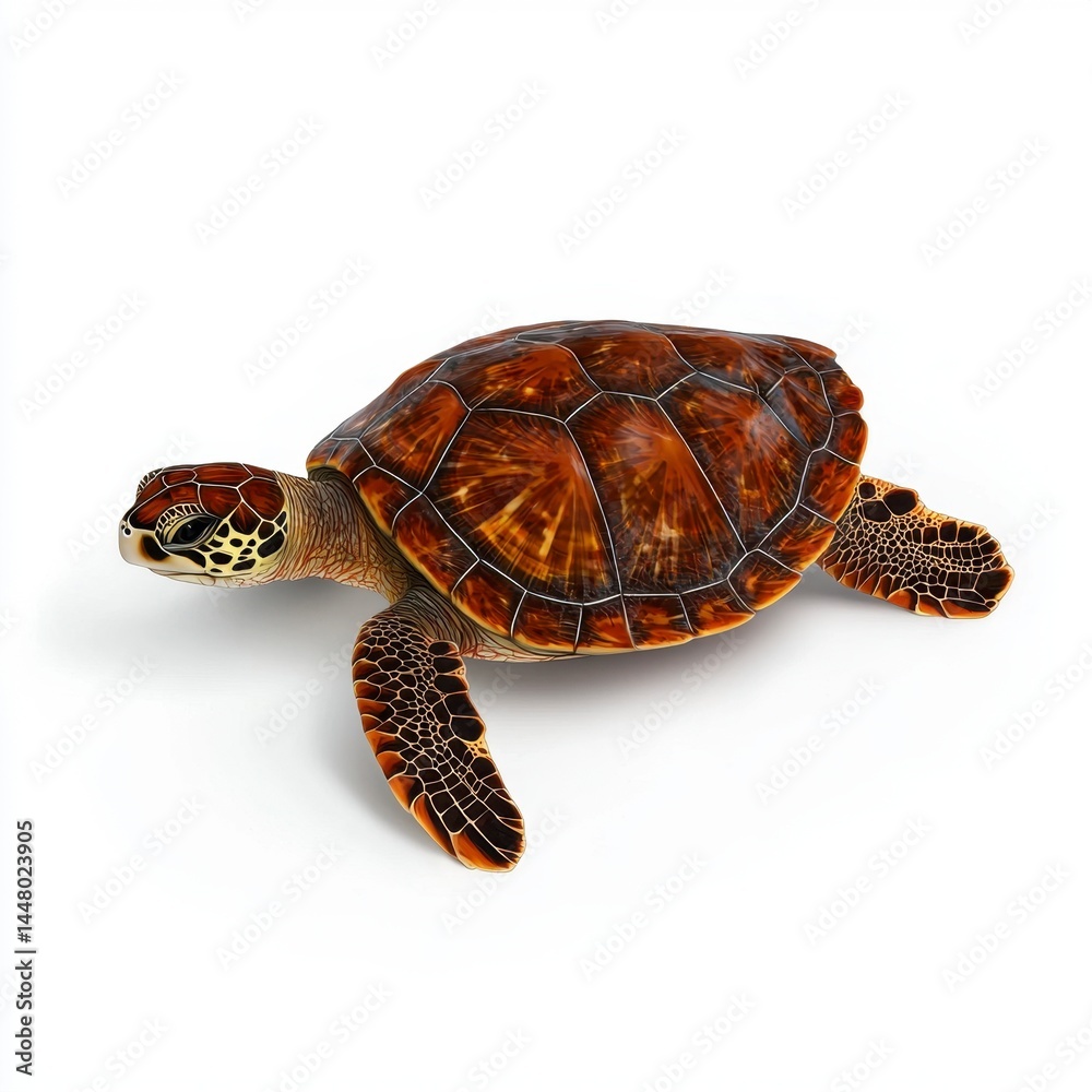 Obraz premium Brown Sea Turtle on White Background Detailed Close up