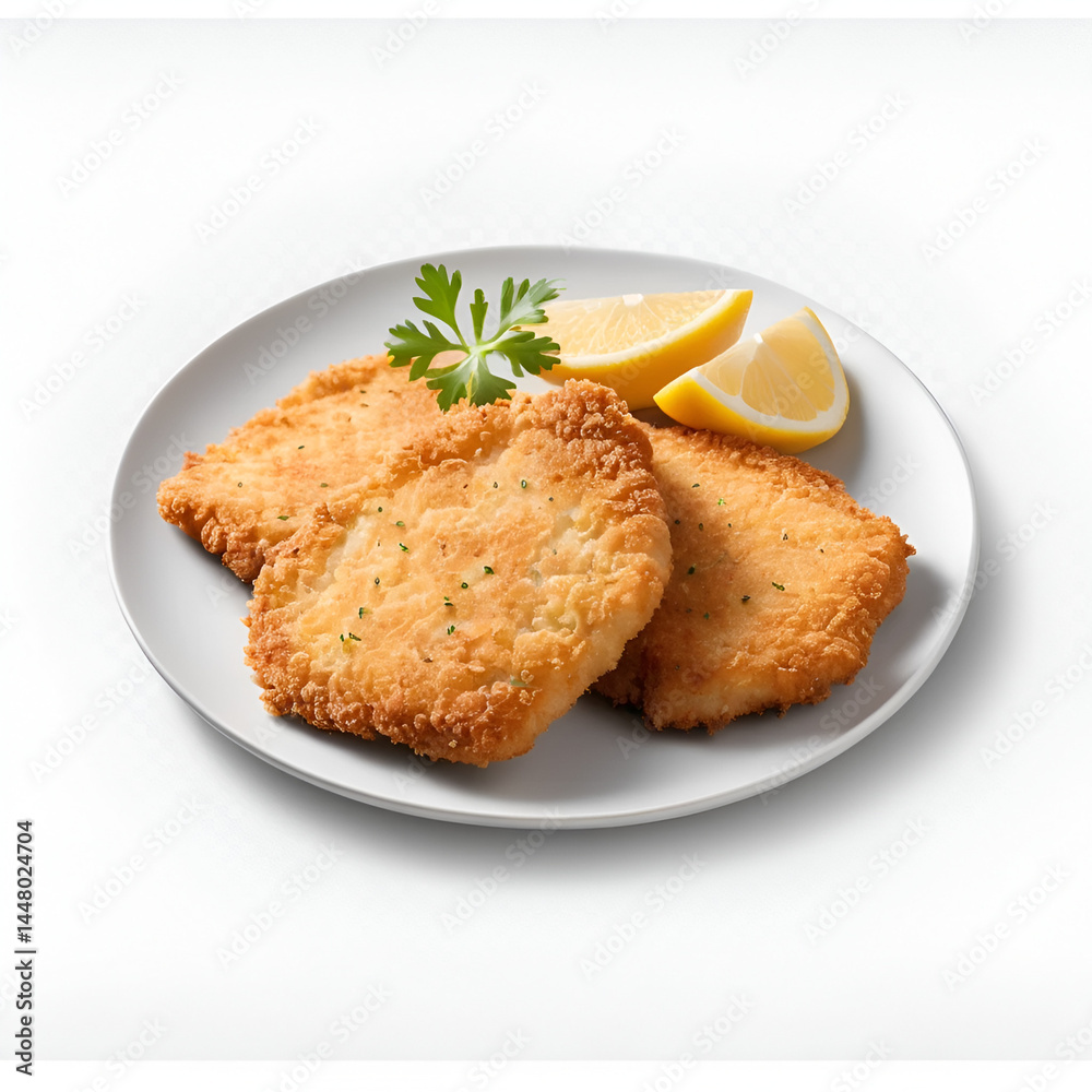 A Breaded chicken schnitzel isolated over transparent background, PNG cut-out A Breaded chicken schnitzel isolated over transparent background, PNG cut-out