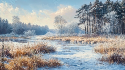 Wallpaper Mural Frozen riverbank scenery in winter sunlight. Torontodigital.ca