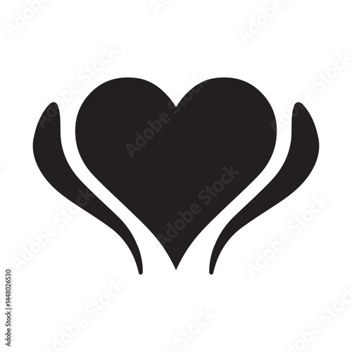 black heart graphic with stylized floral accents.