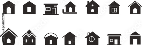House and home icons set in solid black style. Real estate property building symbols for architecture UI web app map design. Editable vector home icon collection isolated on white background.