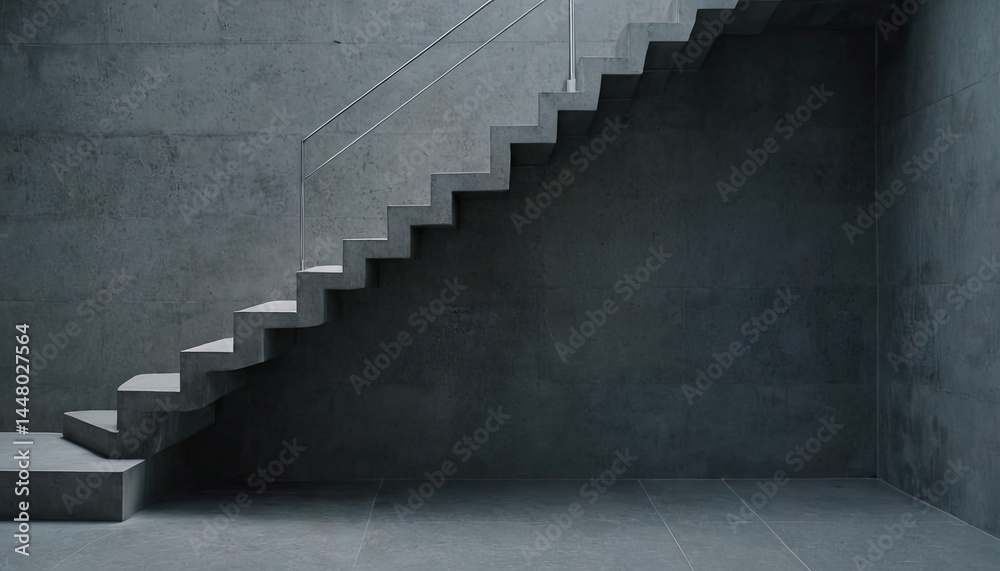 Fototapeta premium Modern Grey Geometric Staircase Against Cracked Wall. 3