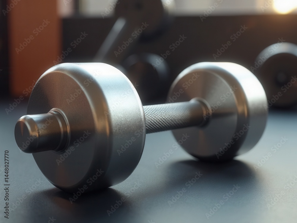 Sports silver dumbbell gym fitness, healthy lifestyle. .