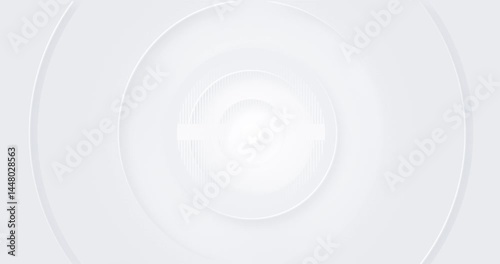 4k white light grey neumorphic circles animated abstract background. HUD business technology BG. Vertical lines pattern. Round frame banner. Big 3d digital seamless loop animation. 3d geometric rounds