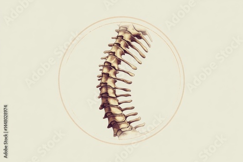Detailed medical illustration of human spine in vintage anatomical style