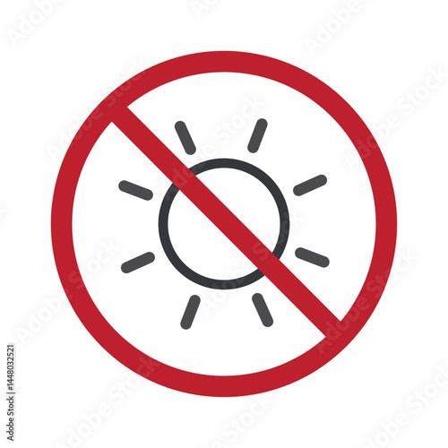 Isolated prohibition sign do not expose to direct sunlight, outdoor is not allowed