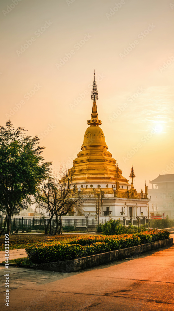 Fototapeta premium Golden Pagoda Sunrise Stunning Myanmar Temple Photo