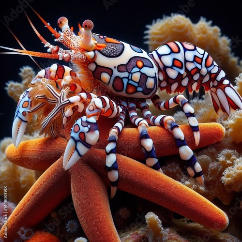Harlequin Shrimp captured starfish arm photo