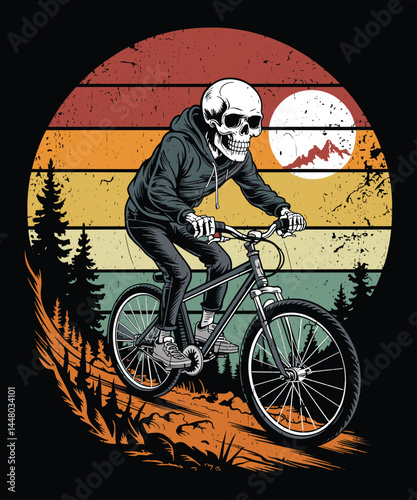 Skeleton Mountain Biker T-Shirt