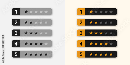 Vector illustration of Five Star Rating bar isolated on black background