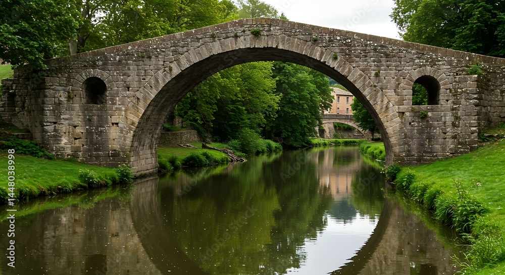 Fototapeta premium A rustic stone bridge from Roman times spanning a quiet river