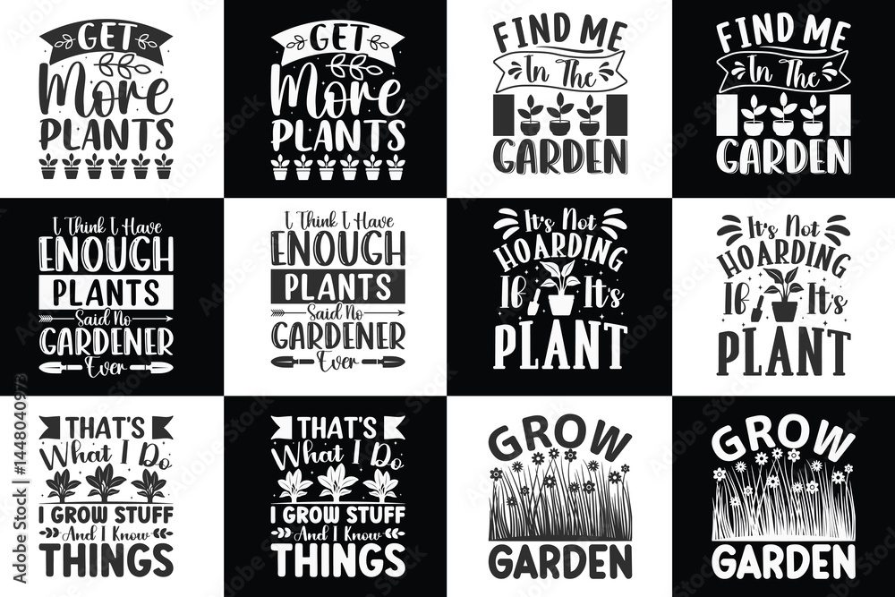 Fototapeta premium Planting Typography Design Bundle Design White and Black Version, Dying Plant In Planter, Planting Typography design, Gardening Typography Design
