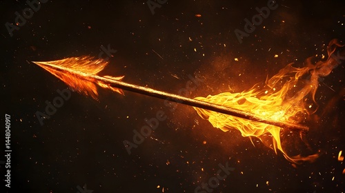 15. A flaming arrow streaking through a dark background