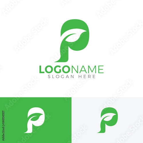 P Letter with leaf logo. Creative Letter P leaf icon