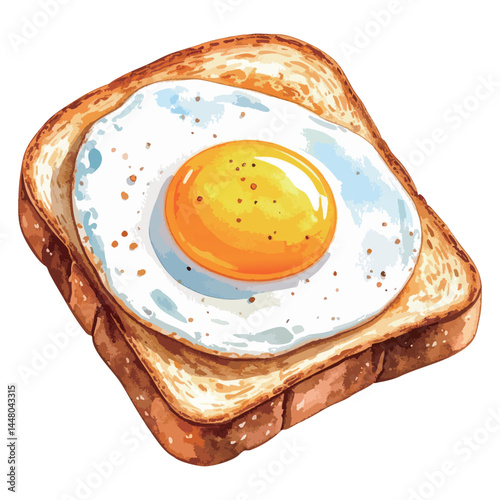 目玉焼きが乗ったトーストの水彩風イラスト　生成AI