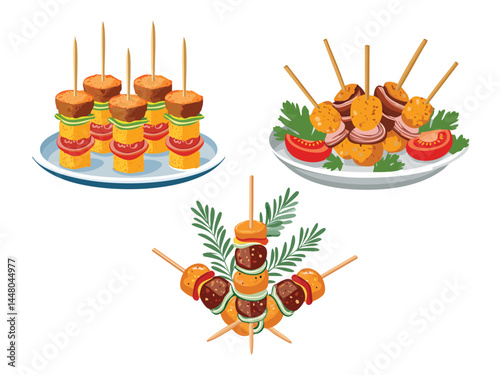 vector illustration of a spanish food Pinchos Morunos (Spanish-Style Spiced Meat Skewers)