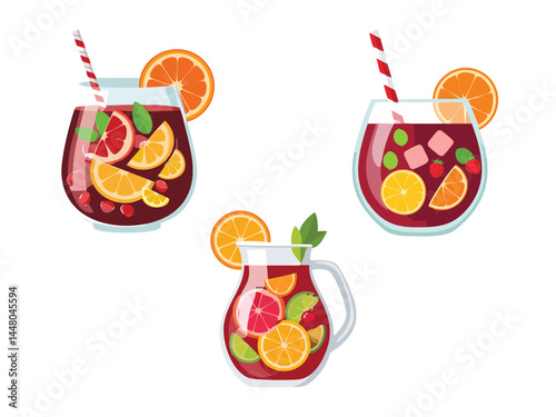 vector illustration of a spanish drink Sangria (Wine Punch with Fruits and Liquor)