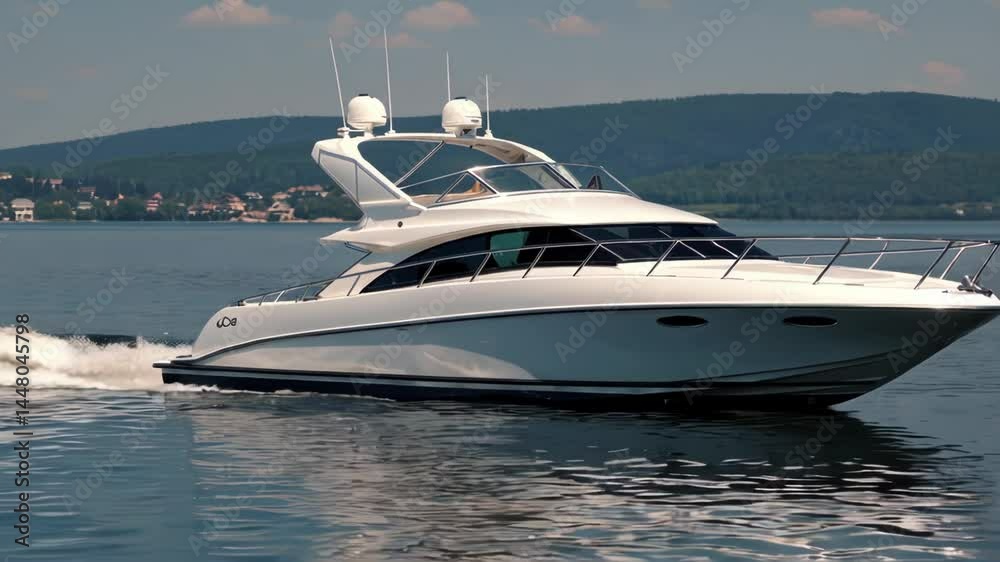 Sleek Yacht Sailing Near Scenic Coastline Sleek Yacht Sailing Near Scenic Coastline