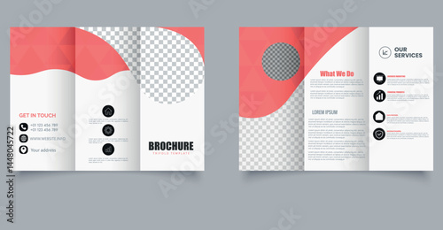 Modern Business Trifold Brochure Template with Wave Design A4 Corporate Layout for Services and Marketing. Editable image.