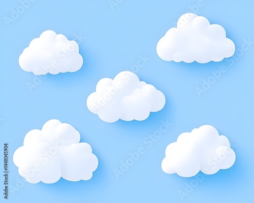 Five fluffy white clouds float on a light blue background