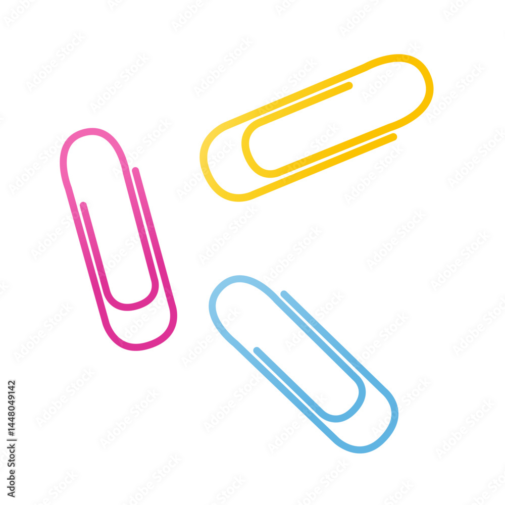 Plastic colorful paper clips isolated on white background. Office stationary Plastic colorful paper clips isolated on white background. Office stationary