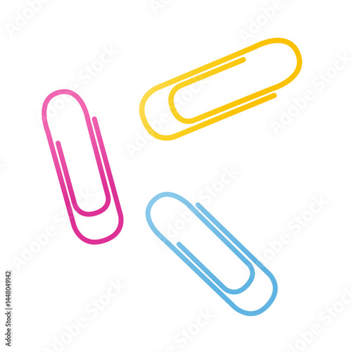 Plastic colorful paper clips isolated on white background. Office stationary