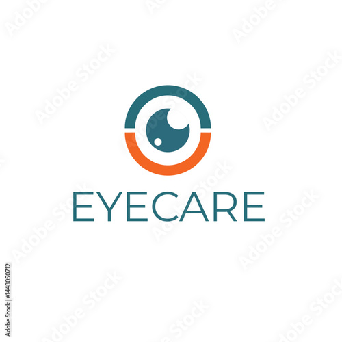 Modern minimalist eyecare logo design featuring a stylized eye in teal and orange. Ideal for medical, vision, or optometry themes with a clean and professional look.