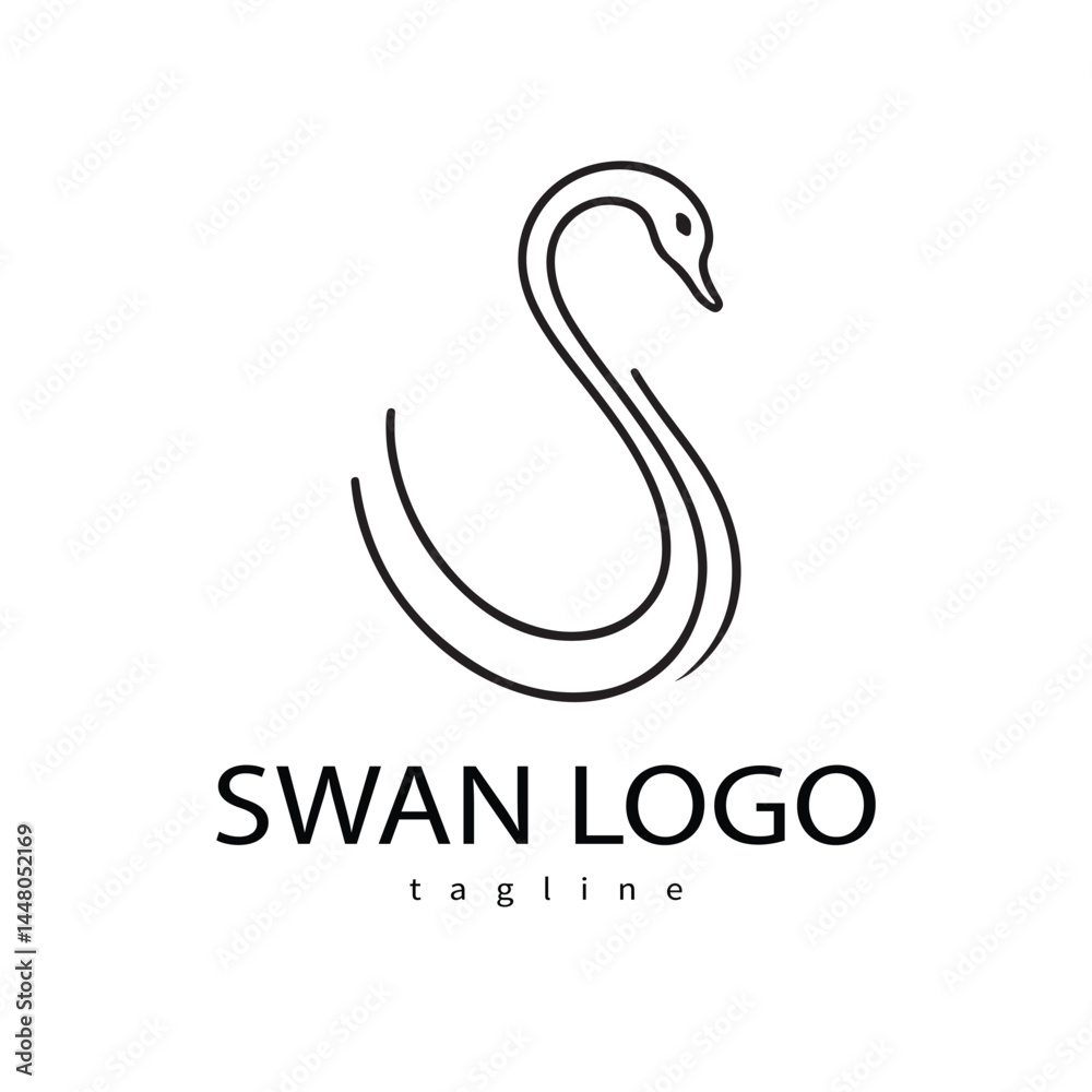 Swan logo design icon silhouette style minimal vector art illustration on a white background.
Swan logo design icon silhouette style minimal vector art illustration on a white background.