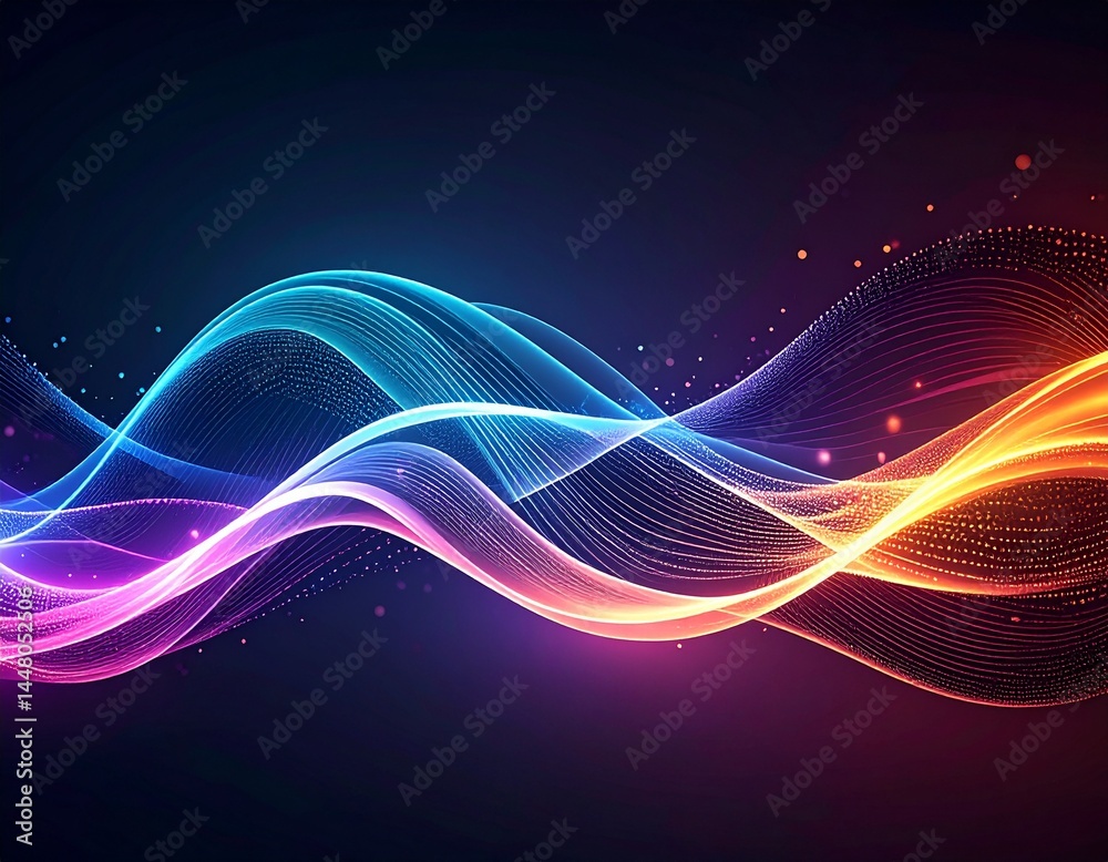 futuristic digital wave pattern with abstract colorful particles and glowing trails on dark background futuristic digital wave pattern with abstract colorful particles and glowing trails on dark background