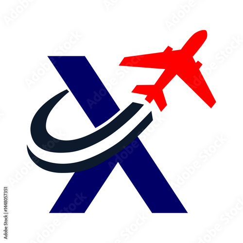 X Letter with Airplane Logo for Air Travel or Airline