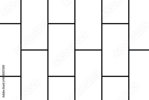 Minimalist black grid pattern with uniform rectangular tiles in vertical rows, consistent spacing. Abstract geometric texture for clean monochrome design, seamless repeating backdrop.