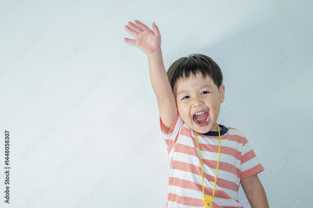 Photo of adorable little making show hands, on a blue background. Copy space. Photo of adorable little making show hands, on a blue background. Copy space.