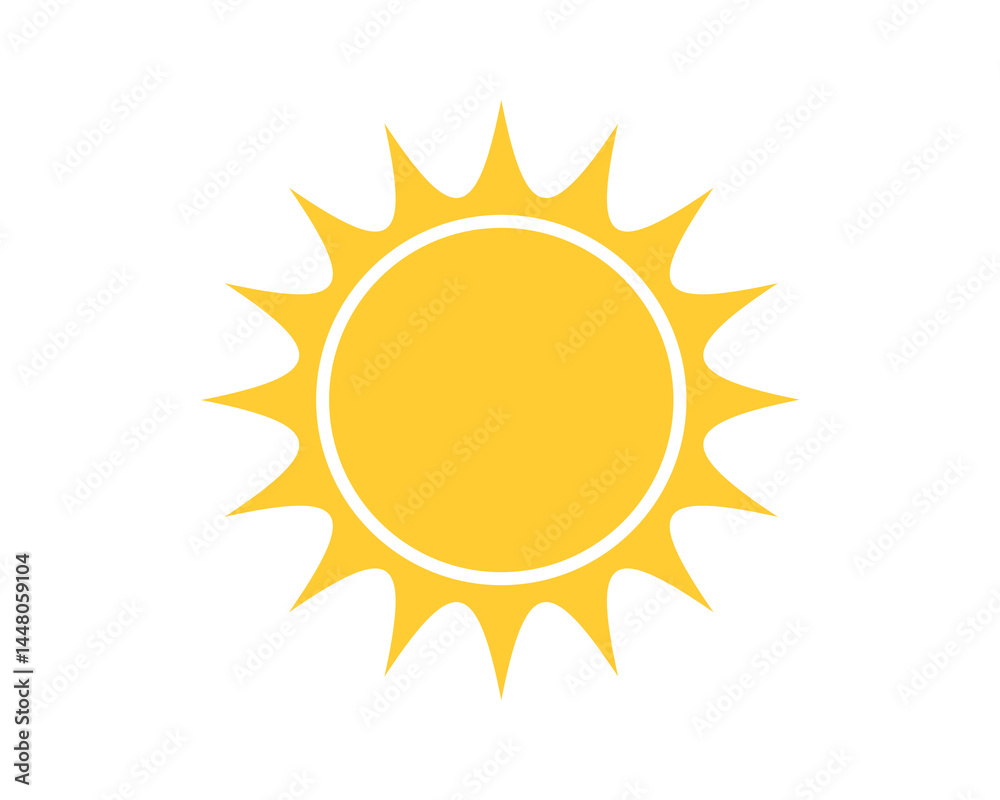 A simple, bright yellow sun icon on a white background. Represents warmth, energy, summer, and happiness. Versatile for weather forecasts, travel, and positive themes. A simple, bright yellow sun icon on a white background. Represents warmth, energy, summer, and happiness. Versatile for weather forecasts, travel, and positive themes.