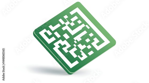 A green, square QR code icon, slightly tilted, with a subtle shadow