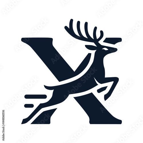 Deer leaping over letter X logo