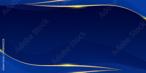 Dark blue luxury premium background with shining gold line waves, suitable for banners, wallpapers, brochures and posters. Vector illustration eps10