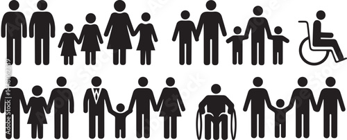 Diverse Family Structures Icon Set for Social Studies or Accessibility Design