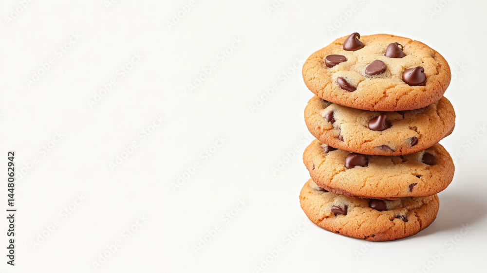 Freshly baked chocolate chip cookies stacked high, inviting and deliciously warm Freshly baked chocolate chip cookies stacked high, inviting and deliciously warm