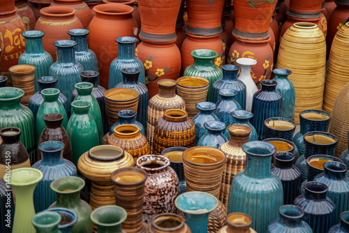 Colorful vases for sale at Vietnam flower market