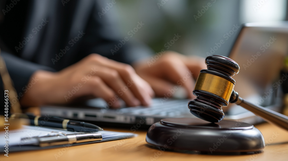 Online legal services judge gavel laptop computer justice law firm attorney legal advice digital technology  work