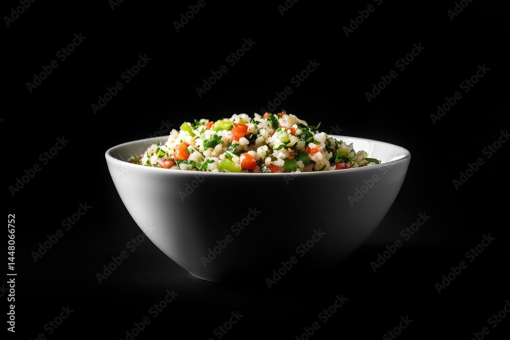 A vibrant bowl of bulgur salad with vegetables. A vibrant bowl of bulgur salad with vegetables.