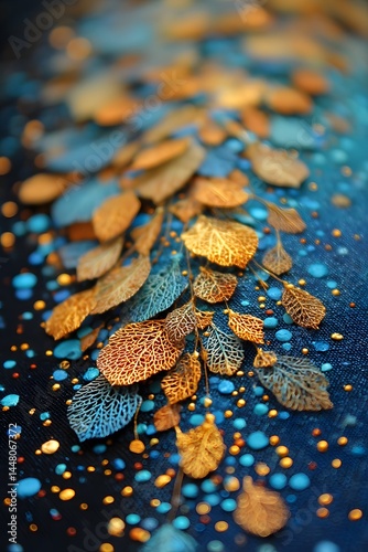 Gilded leaf particles suspended in peacock blue ombré