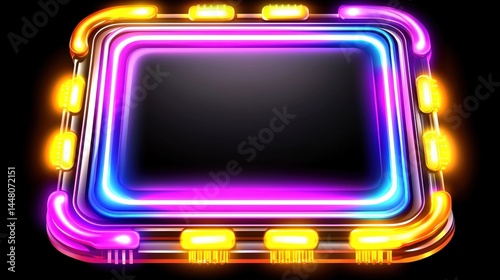 Neon frame against a black background adding a touch of vibrancy and modern style to visuals