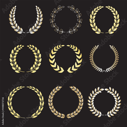 Collection of Golden Laurel Wreaths for Awards and Achievements
