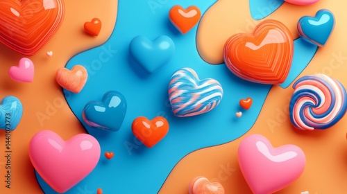  heart-themed background with glossy