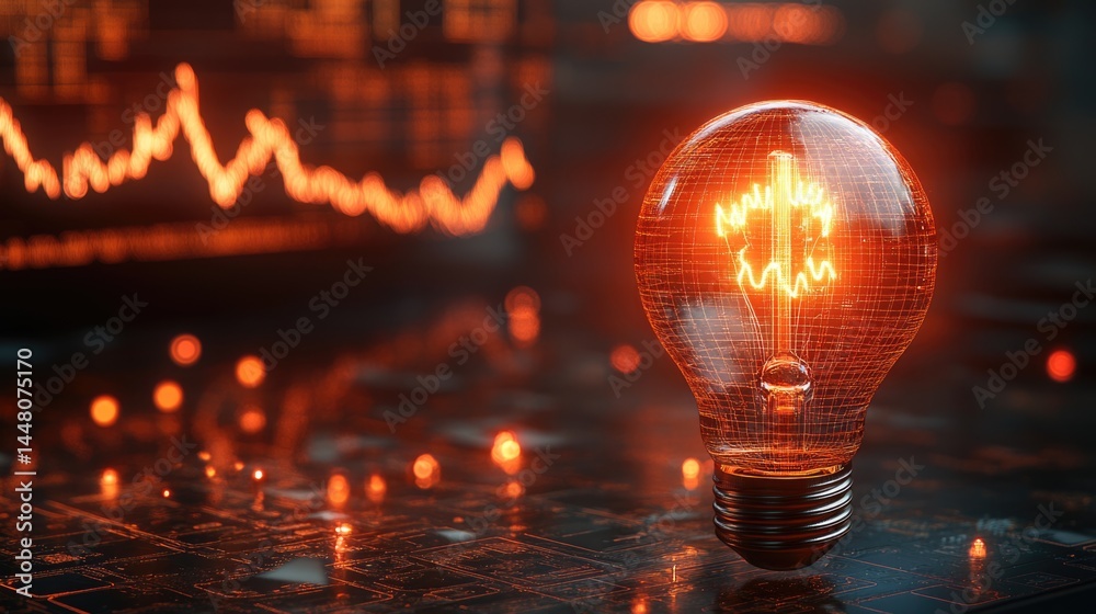 Strategy business planning ideas for investment and business growth. glowing light bulb with futuristic graphic icon.