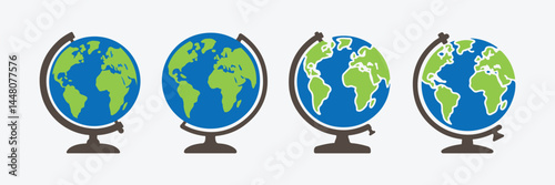 Set of Globe Icons. World Map Icon Bundle. Colorful Globe Icon. Educational Elements.