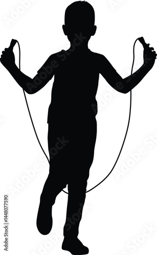 Silhouette Boy Playing with Jumping Rope Position